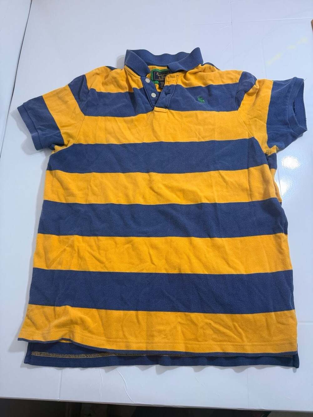 Abercrombie & Fitch Yellow and Blue Striped Polo Shirt XXL